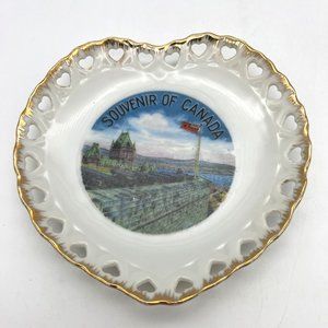 Vintage Souvenir of Canada Reticulated Plate Heart Shaped Gold Trim ELBRO Japan